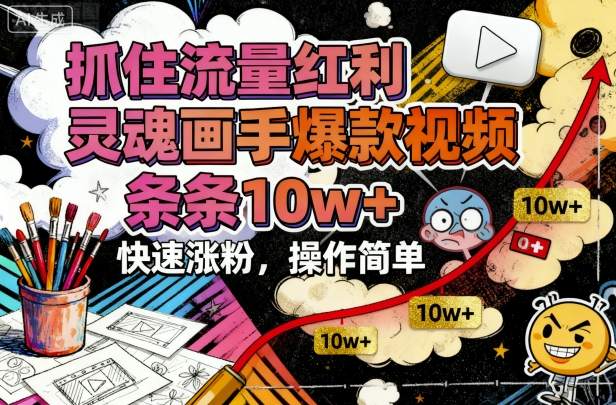 抓住流量红利，灵魂画手爆款视频，条条10w+，快速涨粉，操作简单-聊项目
