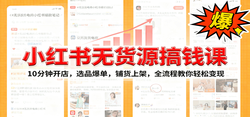 小红书无货源爆单课：10分钟开店，选品爆单，铺货上架，全流程教你轻松变现-聊项目