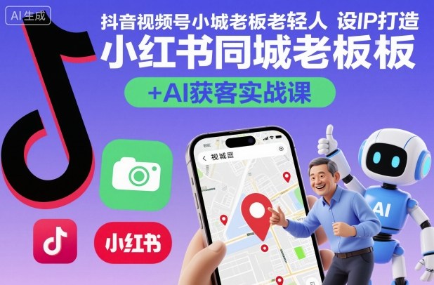 抖音视频号小红书同城老板轻人设IP打造+AI获客实战课，人设打造-算法拆解-拍摄剪辑-内容运营-AI创作-聊项目