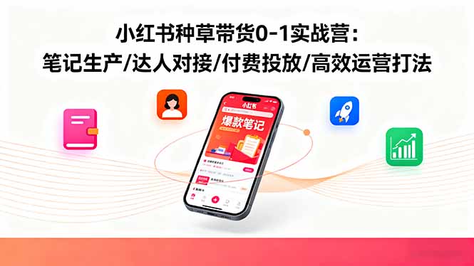 小红书种草带货0-1实战营：笔记生产/达人对接/付费投放/高效运营打法-聊项目
