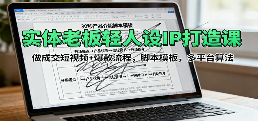 实体老板轻人设IP打造课：做成交短视频+爆款流程，脚本模板，多平台算法-聊项目