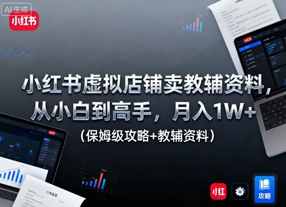 小红书虚拟店铺卖教辅资料，从小白到高手，月入1W+(保姆级攻略+教辅资料)-聊项目