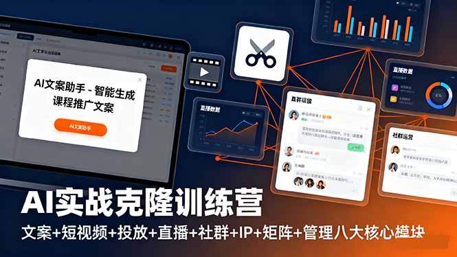 AI实战克隆训练营：文案+短视频+投放+直播+社群+IP+矩阵+管理八大核心模块-聊项目