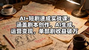 AI+短剧速成实战课:涵盖剧本创作、AI生成、运营变现,单部剧收益破万-聊项目