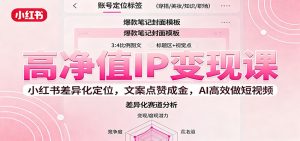 高净值IP变现课:小红书差异化定位,文案点赞成金, AI高效做短视频-聊项目