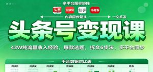 头条号变现课:43W纯流量收入经验,爆款选题,拆文6步法,多平台同步-聊项目