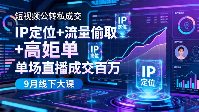 短视频公转私成交9月线下大课，IP定位+流量偷取+高客单，单场直播成交百万-聊项目