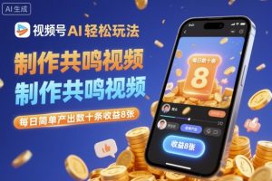 视频号AI轻松玩法,制作共鸣视频,每日简单产出数十条收益8张-聊项目