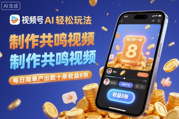 视频号AI轻松玩法，制作共鸣视频，每日简单产出数十条收益8张-聊项目