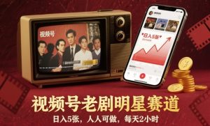 视频号老剧明星赛道,日入5张,人人可做,每天2小时-聊项目