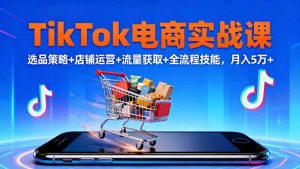 TikTok电商实战课10月,选品策略+店铺运营+流量获取+全流程技能,月入5万+-聊项目