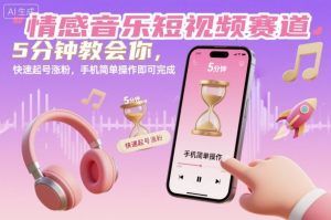 情感音乐短视频赛道,5分钟教会你,快速起号涨粉,手机简单操作即可完成-聊项目