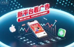 新台看广告,养好机一条5毛到5块,单机日入30到100,支持苹果安卓,可批量操作。-聊项目