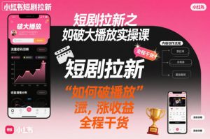 短剧拉新之小红书如何破大播放实操课,如何破播放,涨收益,全程干货-聊项目