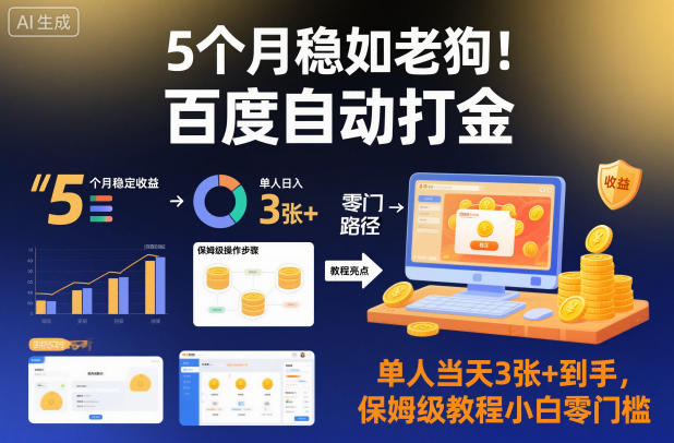 5个月稳如老狗！百度自动打金，单人当天3张+到手，保姆级教程小白零门槛【揭秘】-聊项目