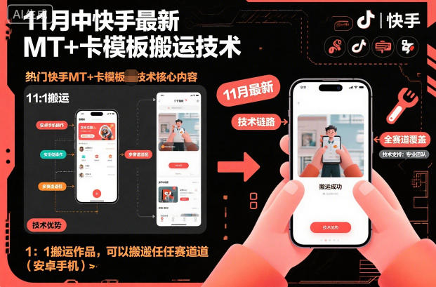 11月中快手最新MT+卡模板搬运技术，1：1搬运作品，可以搬运任何赛道(安卓手机)-聊项目