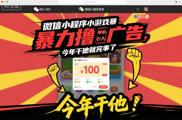 微信小程序小游戏暴力撸广告，单机日入100，今年干他就完事了-聊项目