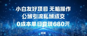 小白友好项目，无脑操作，公域引流私域成交，0成本单日变现680米-聊项目