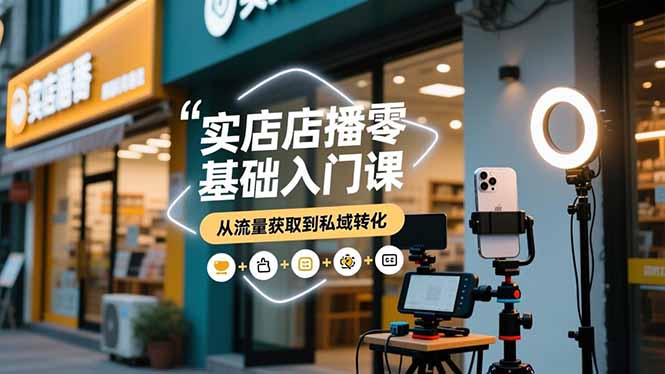 实体店播零基础入门课，实体店+短视频+直播+微信生态+私域社群，从流量获取到私域转化-聊项目