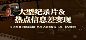 大型纪录片&热点信息差变现:原创文案+剪辑实操+热点选题+收益开通,快速起号-聊项目