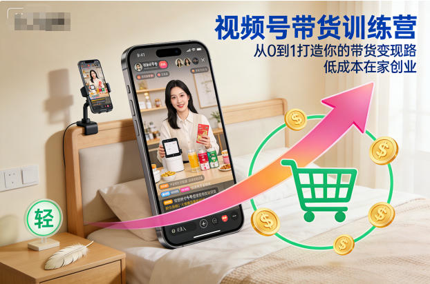视频号带货训练营，从0到1打造你的带货变现路，低成本在家创业-聊项目