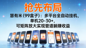 抢先布局慧有米(99盒子):多平台全自动挂机,单机20-30+,可矩阵实现管道躺赚-聊项目