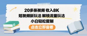 20多条视频收入8K，短视频新玩法，解锁流量玩法，小白轻松复制-聊项目