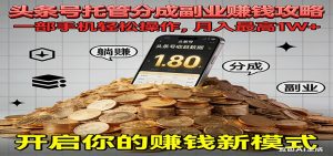 全程托管今日头条,一部手机就可以开干,最高躺赚1W+-聊项目