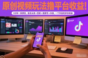 原创视频玩法撸平台收益,3分钟一条原创,适合头条+百家+视频号+抖音,一个作品吃多份收益-聊项目