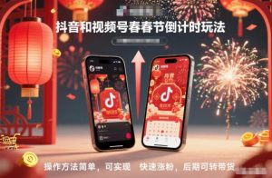 抖音和视频号,春节倒计时玩法,操作方法简单,可实现快速涨粉,后期可转带货-聊项目