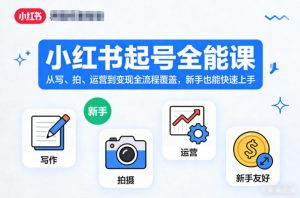 小红书起号全能课,从写、拍、运营到变现全流程覆盖,新手也能快速上手-聊项目
