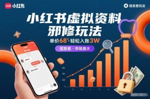 小红书虚拟资料邪修玩法，单价68，轻松入账3W，信息差玩法，市场庞大-聊项目
