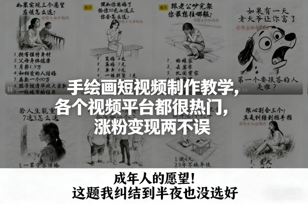 手绘画短视频制作教学，各个视频平台都很热门，涨粉变现两不误-聊项目