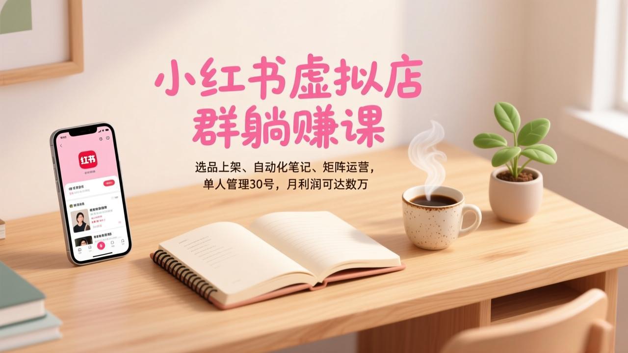 小红书虚拟店群躺赚课，选品上架、自动化笔记、矩阵运营，单人管理30号，月利润可达数万-聊项目
