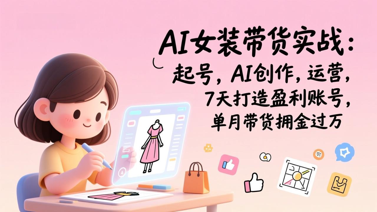 AI女装带货实战：起号，AI创作，运营，7天打造盈利账号，单月带货佣金过万-聊项目