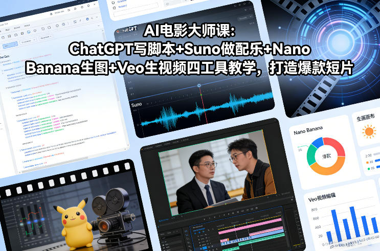 AI电影大师课：ChatGPT写脚本+Suno做配乐+Nano Banana生图+Veo生视频，打造爆款短片-聊项目