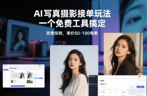 AI写真摄影接单玩法，一个免费工具搞定，效果惊艳，单价50-100每套-聊项目