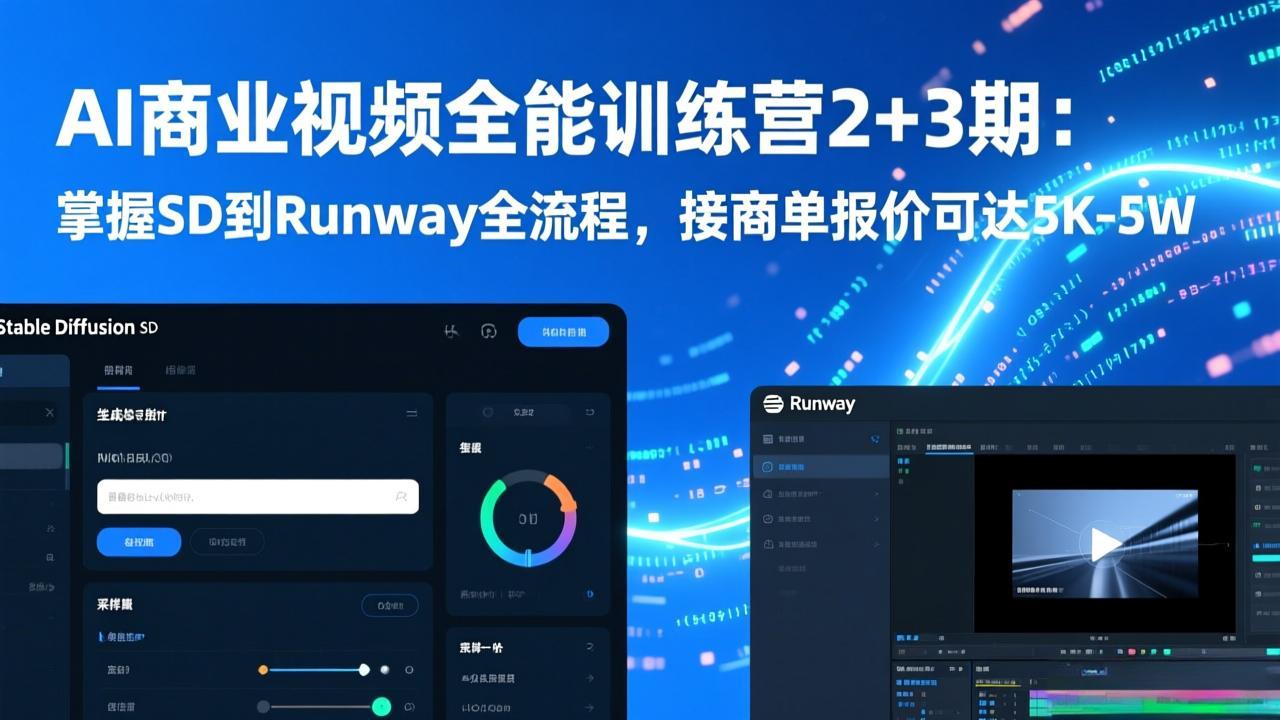 AI商业视频全能训练营2+3期：掌握SD到Runway全流程，接商单报价可达5K-5W-聊项目