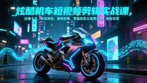 炫酷机车短视频剪辑实战课，运镜卡点、特效调色、案例拆解，零基础剪出高赞大片，吸粉变现-聊项目