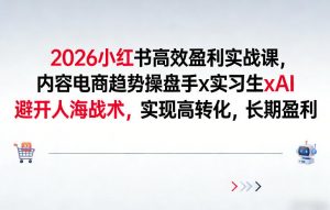 2026小红书高效盈利实战课，内容电商趋势操盘手x实习生xAI，避开人海战术，实现高转化，长期盈利-聊项目