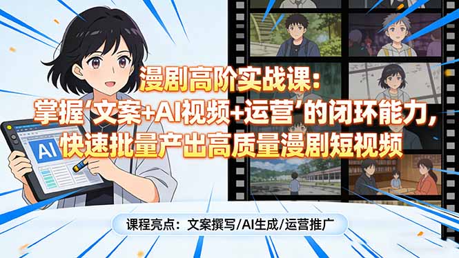 漫剧高阶实战课：掌握“文案+AI视频+运营”的闭环能力，快速批量产出高质量漫剧短视频-聊项目