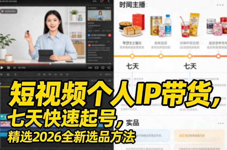 短视频个人IP带货，七天快速起号，精选2026全新选品方法-聊项目