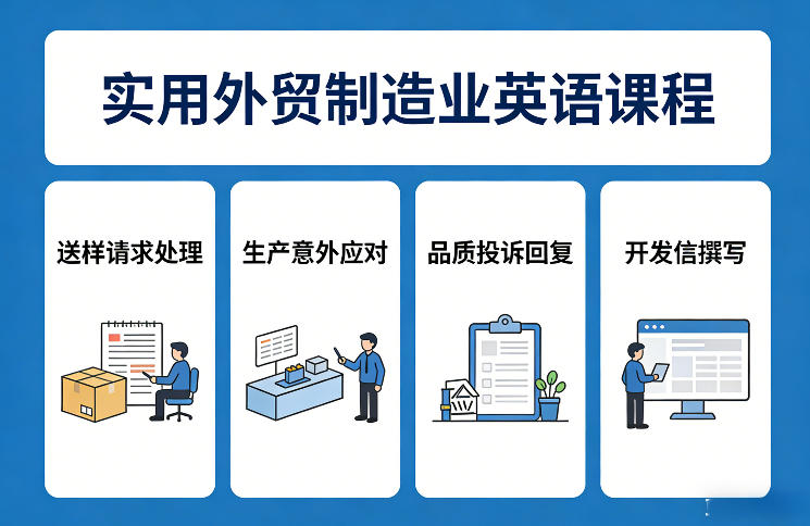 实用外贸制造业英语课程，教你专业处理送样请求、应对生产意外、回复品质投诉、撰写开发信等-聊项目