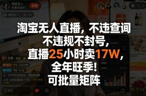 淘宝无人直播，不违规不封号，直播25小时卖17W，全年旺季！可批量矩阵【揭秘】-聊项目
