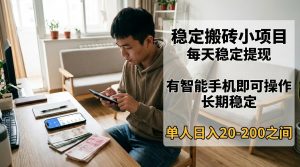 稳定搬砖小项目，每天稳定提现，有智能手机即可操作-聊项目