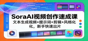 SoraAI视频创作速成课：文本生成视频+提示词+剪辑+风格化，新手快速出片-聊项目
