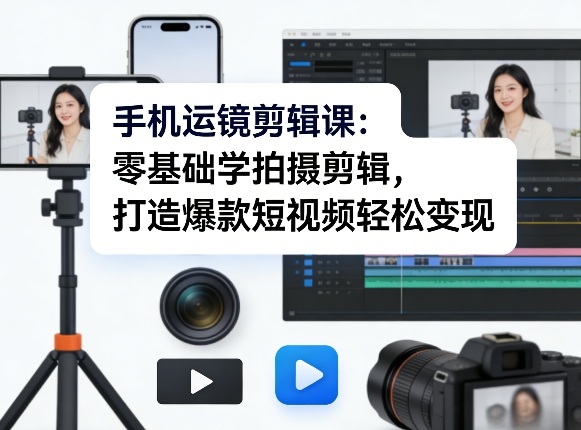 手机运镜剪辑课：零基础学拍摄剪辑，打造爆款短视频轻松变现-聊项目