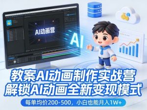 教案AI动画制作实战营，解锁AI动画全新变现模式，每单均价200-500，小白也能月入1W+-聊项目
