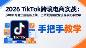 2026TikTok跨境电商实战：从0到1跑通注册选品上架，出单发货回款全流程手把手教学-聊项目