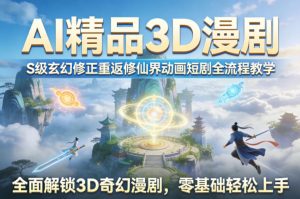 AI精品3D漫剧S级玄幻修正重返修仙界动画短剧全流程教学，全面解锁3D奇幻漫剧，零基础轻松上手-聊项目